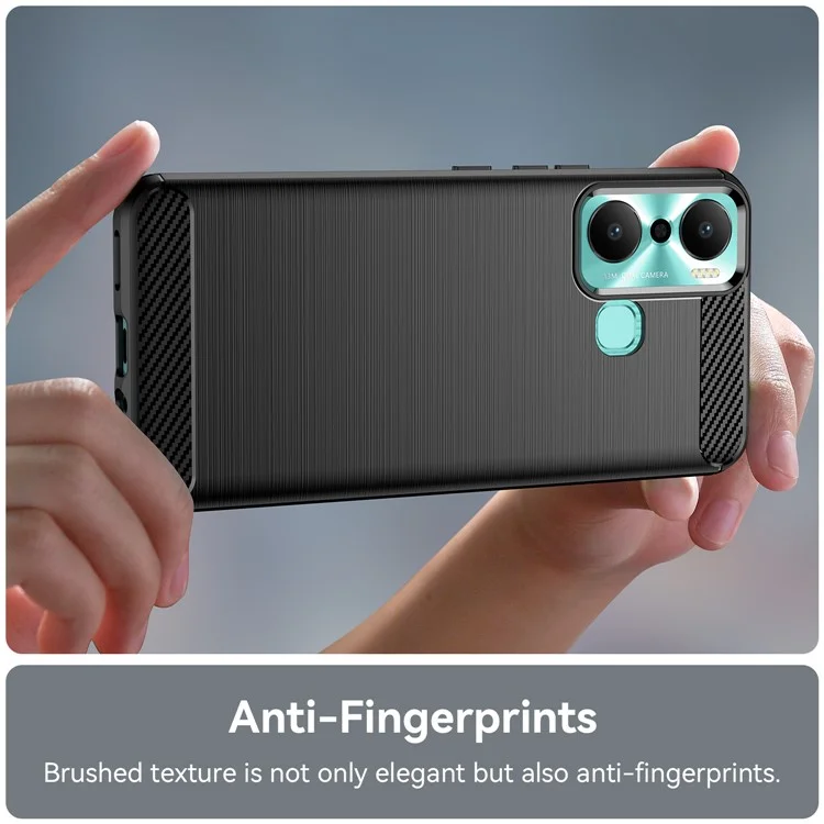 Per Infinix Hot 20 Play 4G Carbon Fiber Texture Phone Case Soft TPU Brushed Surface Protective Cover - Nero