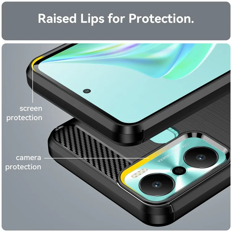 Per Infinix Hot 20 Play 4G Carbon Fiber Texture Phone Case Soft TPU Brushed Surface Protective Cover - Nero