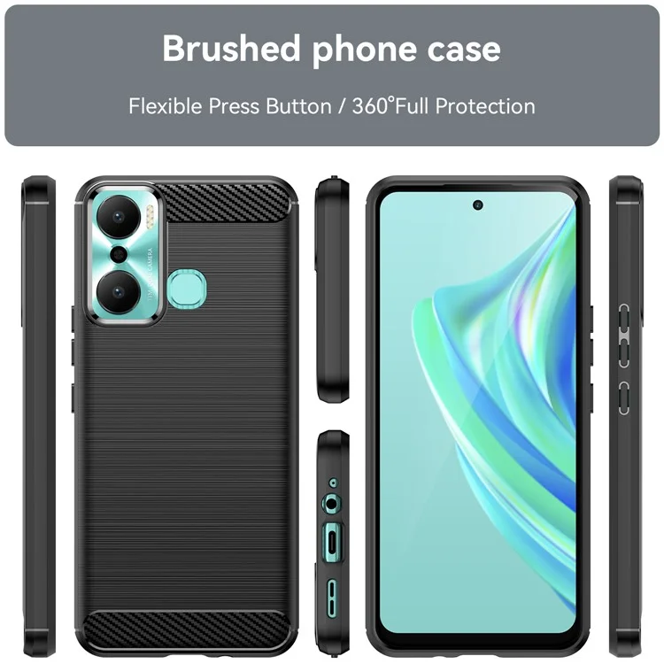 Per Infinix Hot 20 Play 4G Carbon Fiber Texture Phone Case Soft TPU Brushed Surface Protective Cover - Nero