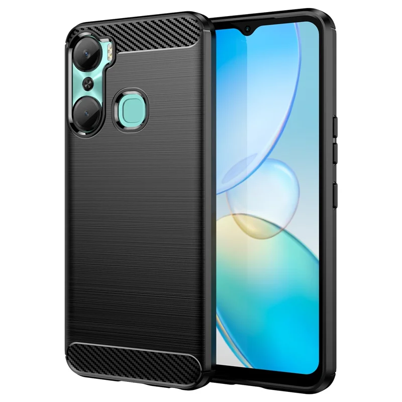 For Infinix Hot 12 Pro 4G Carbon Fiber Texture Phone Case Shockproof TPU Brushed Surface Protective Cover - Black