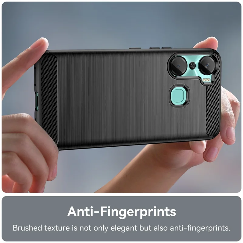 For Infinix Hot 12 Pro 4G Carbon Fiber Texture Phone Case Shockproof TPU Brushed Surface Protective Cover - Black