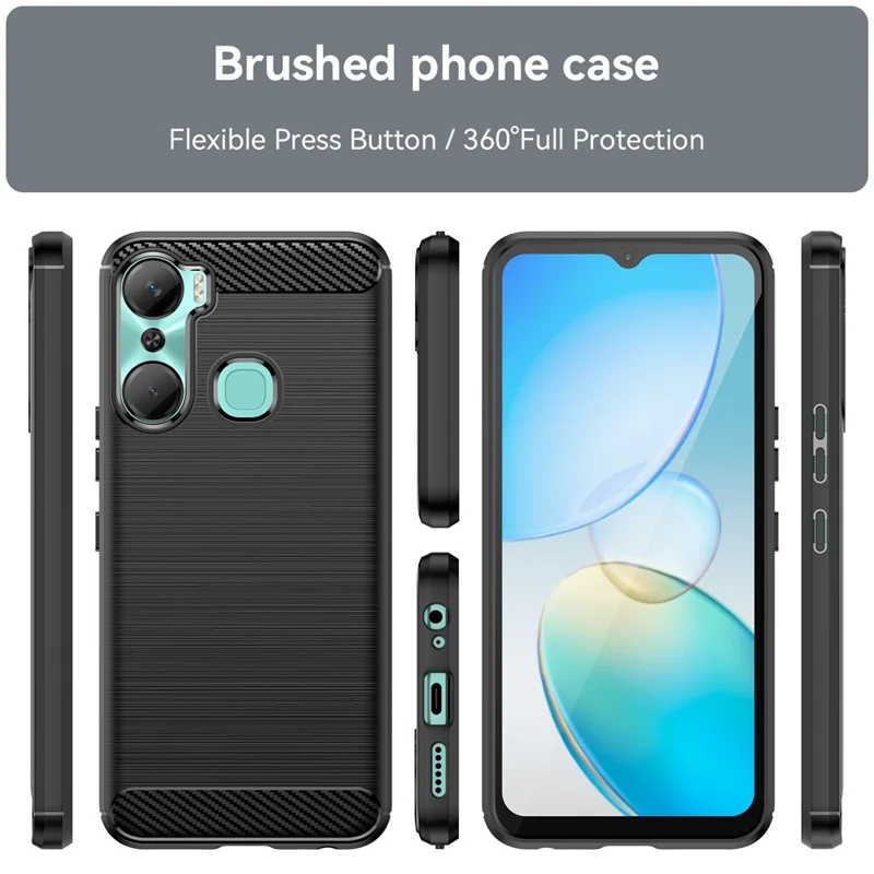 For Infinix Hot 12 Pro 4G Carbon Fiber Texture Phone Case Shockproof TPU Brushed Surface Protective Cover - Black