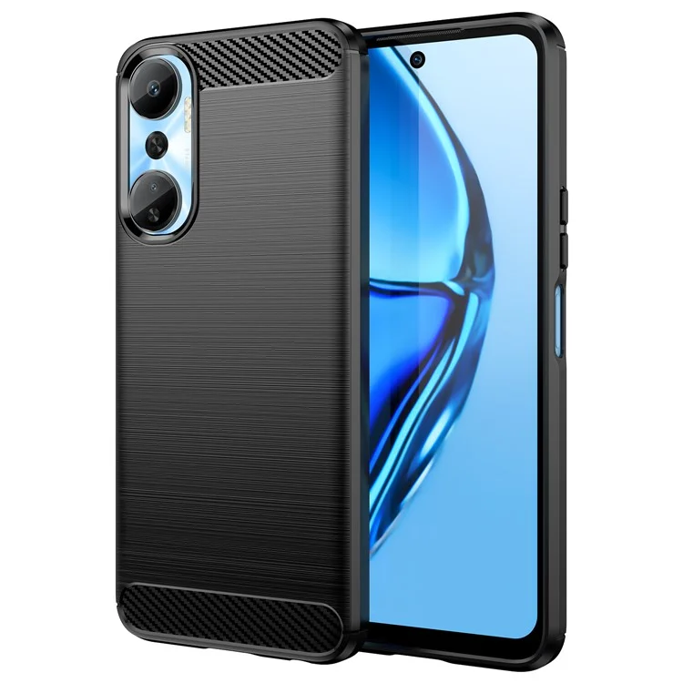 Per Infinix Hot 20 4G Drop Resistant Carbon Fiber Texture Phone Case Soft TPU Brushed Surface Protective Cover - Nero