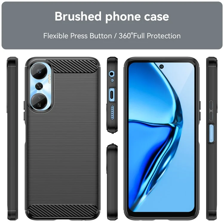 Per Infinix Hot 20 4G Drop Resistant Carbon Fiber Texture Phone Case Soft TPU Brushed Surface Protective Cover - Nero