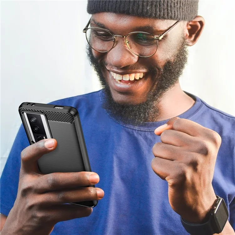 Чехол для телефона для Xiaomi Poco F5 Pro 5G / Redmi K60 Pro 5G / K60 5G с текстурой под углеродное волокно, мягкий TPU, с матовой поверхностью, защитный чехол - черный
