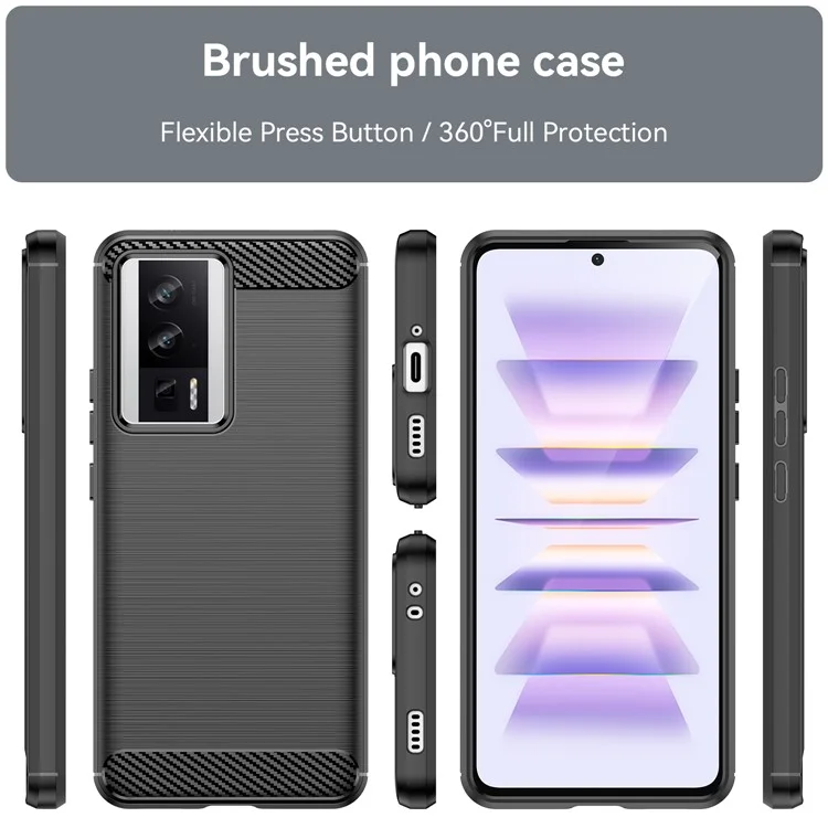 Чехол для телефона для Xiaomi Poco F5 Pro 5G / Redmi K60 Pro 5G / K60 5G с текстурой под углеродное волокно, мягкий TPU, с матовой поверхностью, защитный чехол - черный
