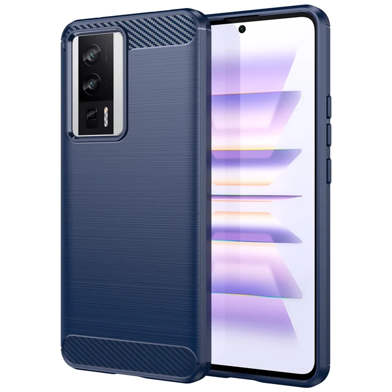 Phone Case for Xiaomi Poco F5 Pro 5G / Redmi K60 Pro 5G / K60 5G Carbon Fiber Texture Soft TPU Brushed Surface Protective Cover - Blue