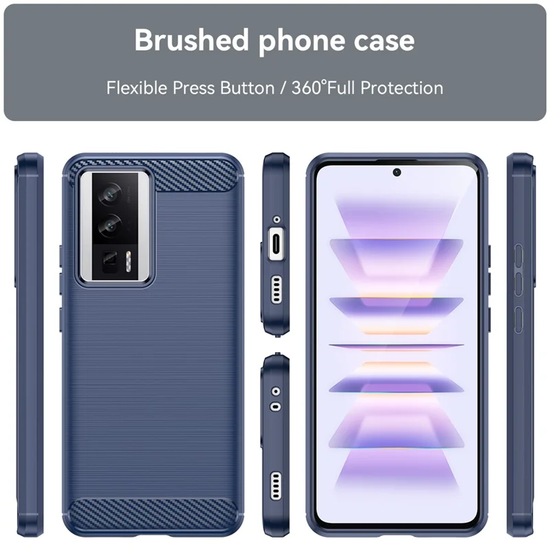 Phone Case for Xiaomi Poco F5 Pro 5G / Redmi K60 Pro 5G / K60 5G Carbon Fiber Texture Soft TPU Brushed Surface Protective Cover - Blue