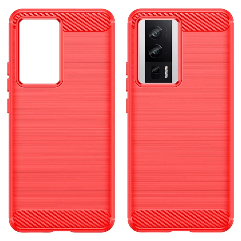 Coque de téléphone pour Xiaomi Poco F5 Pro 5G / Redmi K60 Pro 5G / K60 5G Texture fibre de carbone Soft TPU Surface brossée Coque de protection - Rouge
