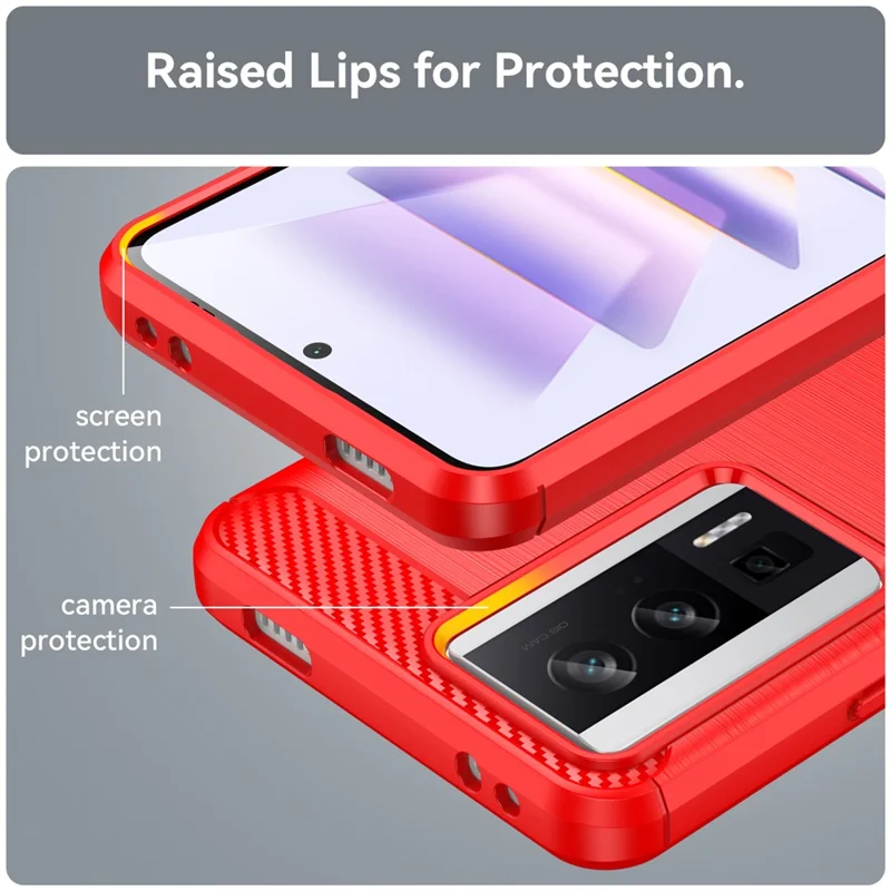 Coque de téléphone pour Xiaomi Poco F5 Pro 5G / Redmi K60 Pro 5G / K60 5G Texture fibre de carbone Soft TPU Surface brossée Coque de protection - Rouge