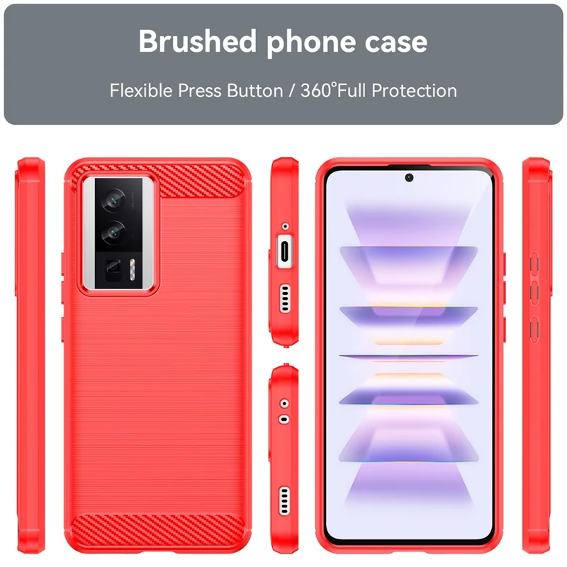 Coque de téléphone pour Xiaomi Poco F5 Pro 5G / Redmi K60 Pro 5G / K60 5G Texture fibre de carbone Soft TPU Surface brossée Coque de protection - Rouge