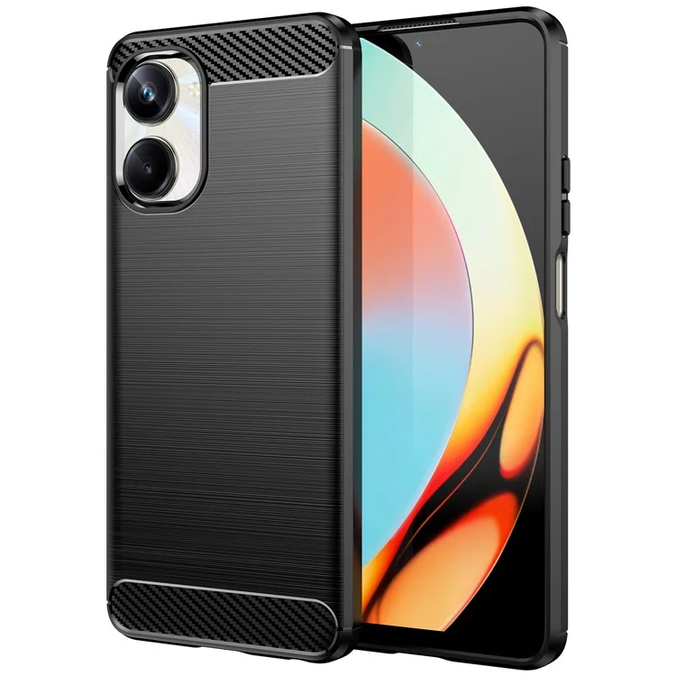 Pour Realme 10 Pro 5G Carbon Fiber Texture Brushed Surface Phone Case Soft TPU Protective Cover - Noir