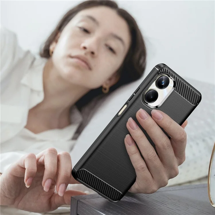 Pour Realme 10 Pro 5G Carbon Fiber Texture Brushed Surface Phone Case Soft TPU Protective Cover - Noir