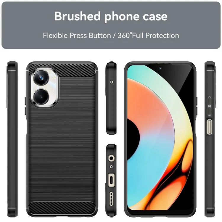 Pour Realme 10 Pro 5G Carbon Fiber Texture Brushed Surface Phone Case Soft TPU Protective Cover - Noir