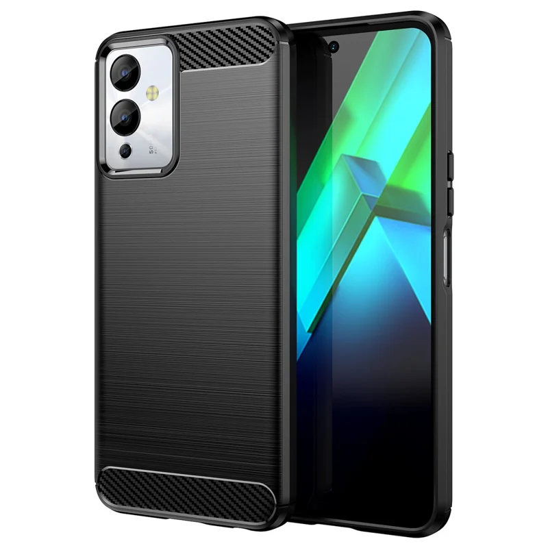 For Infinix Note 12i Phone Case, Carbon Fiber Texture Soft TPU Brushed Surface Protective Cover - Black