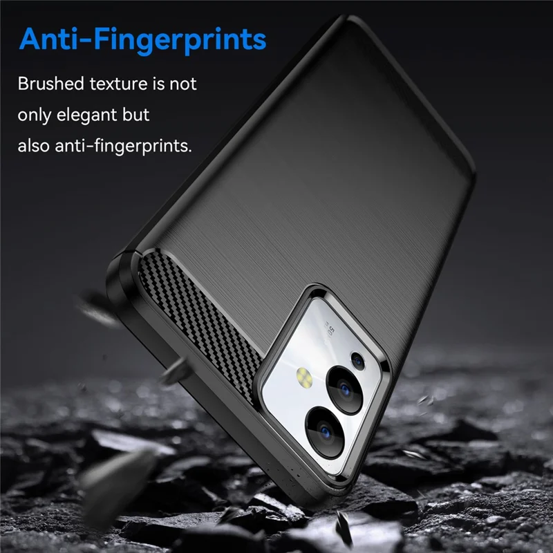 For Infinix Note 12i Phone Case, Carbon Fiber Texture Soft TPU Brushed Surface Protective Cover - Black