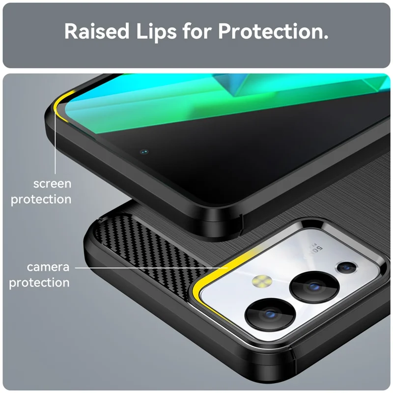 For Infinix Note 12i Phone Case, Carbon Fiber Texture Soft TPU Brushed Surface Protective Cover - Black
