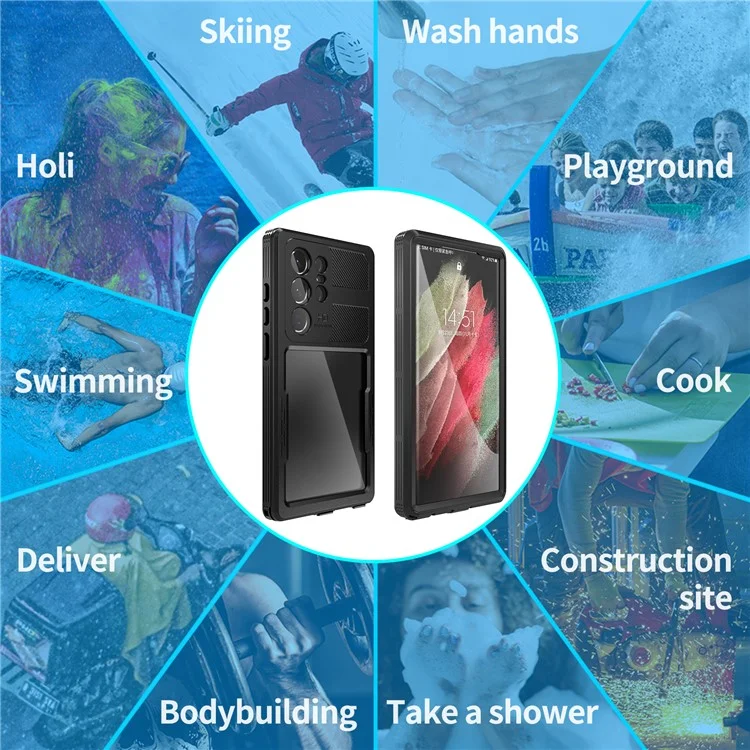 REDPEPPER DOT For Samsung Galaxy S23 Ultra IP68 Waterproof Phone Case Anti-scratch Transparent Cell Phone Back Cover [Support Fingerprint Unlock] - Black