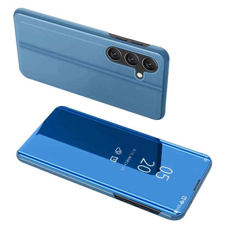 Para Samsung Galaxy A54 5G View Window PU Leather Protective Phone Case Stand Mirror Electroplating Anti-scratch Phone Cover - Sky Blue