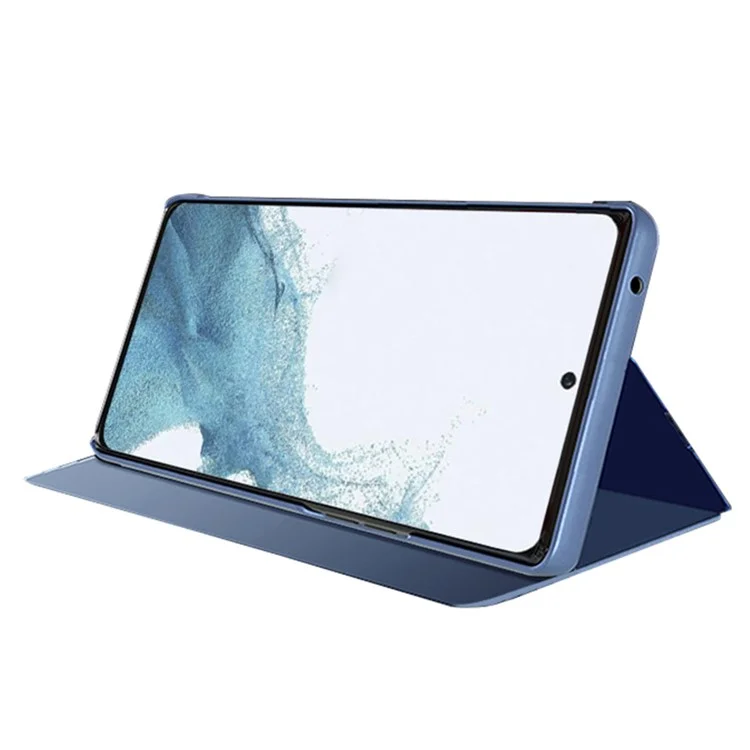 Para Samsung Galaxy A54 5G View Window PU Leather Protective Phone Case Stand Mirror Electroplating Anti-scratch Phone Cover - Sky Blue