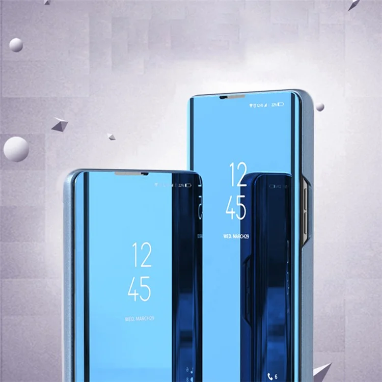 Para Samsung Galaxy A54 5G View Window PU Leather Protective Phone Case Stand Mirror Electroplating Anti-scratch Phone Cover - Sky Blue