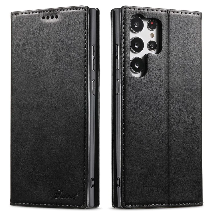 SUTENI Für Samsung Galaxy S23 Ultra Brieftasche Design Gut geschützter Automatischer Verschluss Flip PU Leder+TPU Cover Case mit Ständer - Schwarz