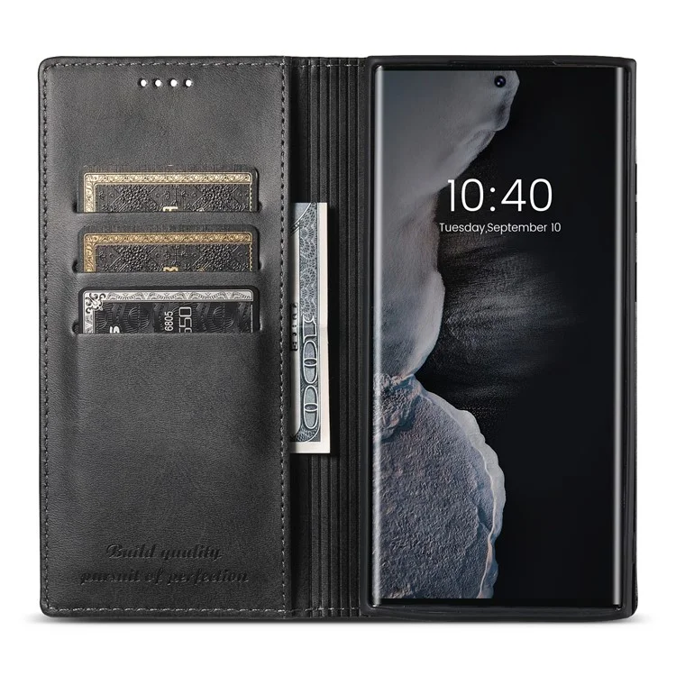 SUTENI Für Samsung Galaxy S23 Ultra Brieftasche Design Gut geschützter Automatischer Verschluss Flip PU Leder+TPU Cover Case mit Ständer - Schwarz