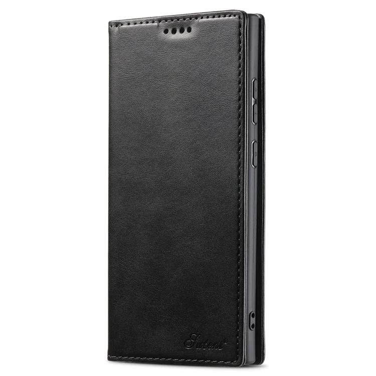 SUTENI Für Samsung Galaxy S23 Ultra Brieftasche Design Gut geschützter Automatischer Verschluss Flip PU Leder+TPU Cover Case mit Ständer - Schwarz