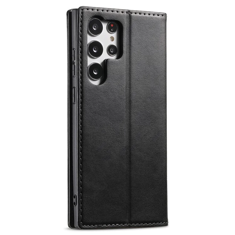 SUTENI Für Samsung Galaxy S23 Ultra Brieftasche Design Gut geschützter Automatischer Verschluss Flip PU Leder+TPU Cover Case mit Ständer - Schwarz