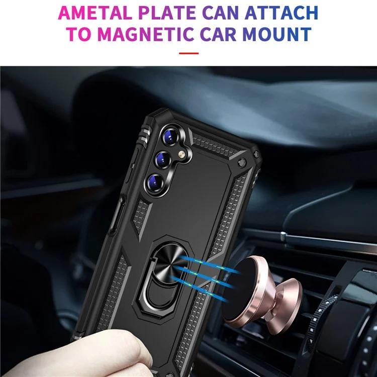For Samsung Galaxy A14 5G / 4G Military Grade Shockproof Phone Case Ring Kickstand Design PC + TPU Drop-proof Cover - Black