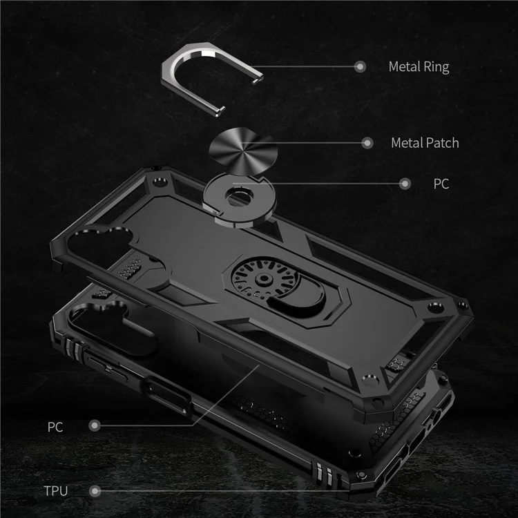 For Samsung Galaxy A14 5G / 4G Military Grade Shockproof Phone Case Ring Kickstand Design PC + TPU Drop-proof Cover - Black