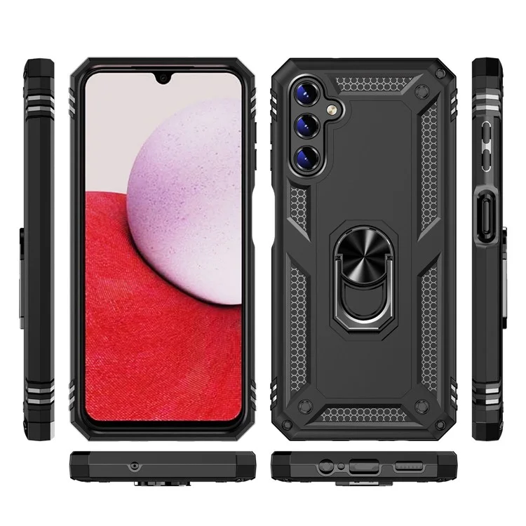 For Samsung Galaxy A14 5G / 4G Military Grade Shockproof Phone Case Ring Kickstand Design PC + TPU Drop-proof Cover - Black