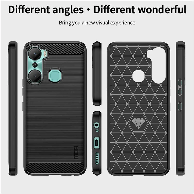 MOFI JK TPU Series-1 Carbon Fiber Phone Cover для Infinix Hot 12 Pro 4G, Защита от падения TPU с текстурой Brushed Phone Case Shell - Черный