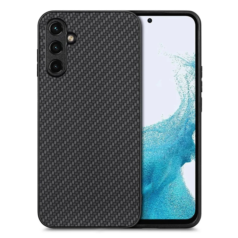 For Samsung Galaxy A54 5G Carbon Fiber Texture PU Leather Coated TPU Protective Case Anti-scratch Cell Phone Cover - Black