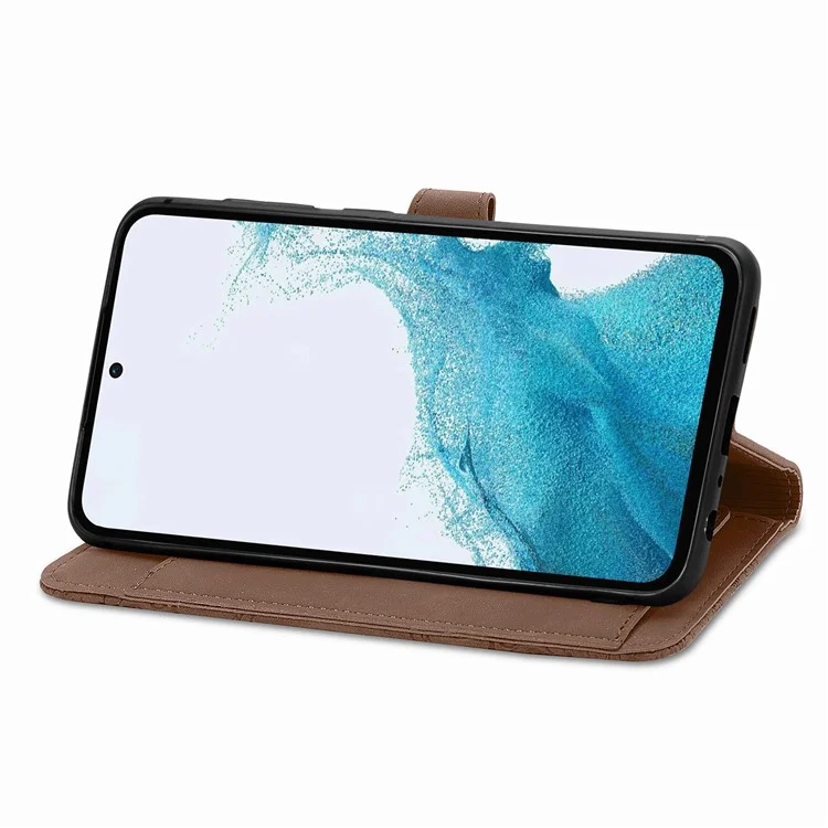 Para Samsung Galaxy A54 5G Flower Imprinted Pattern PU Leather Zipper Pocket Case Wallet Stand Phone Cover - Marrón