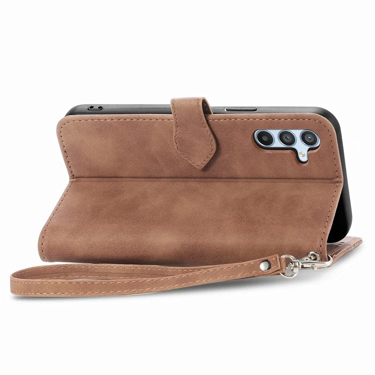 Para Samsung Galaxy A54 5G Flower Imprinted Pattern PU Leather Zipper Pocket Case Wallet Stand Phone Cover - Marrón