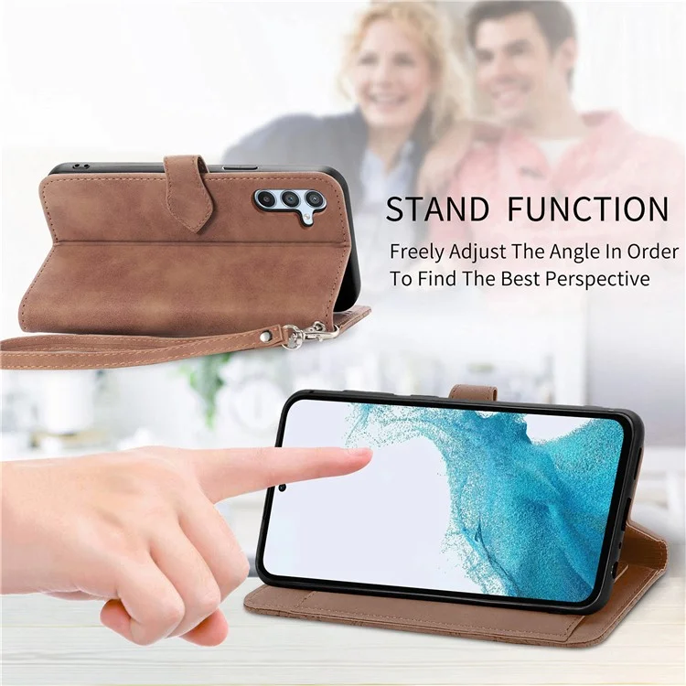 Para Samsung Galaxy A54 5G Flower Imprinted Pattern PU Leather Zipper Pocket Case Wallet Stand Phone Cover - Marrón