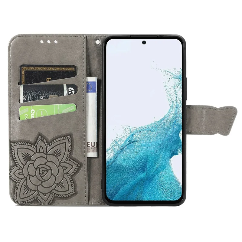 For Samsung Galaxy A54 5G PU Leather Imprinted Butterfly Pattern Phone Case Stand Wallet Folio Flip Cover with Strap - Grey