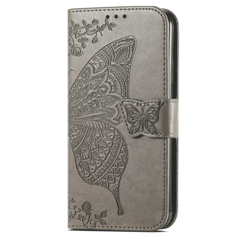 For Samsung Galaxy A54 5G PU Leather Imprinted Butterfly Pattern Phone Case Stand Wallet Folio Flip Cover with Strap - Grey