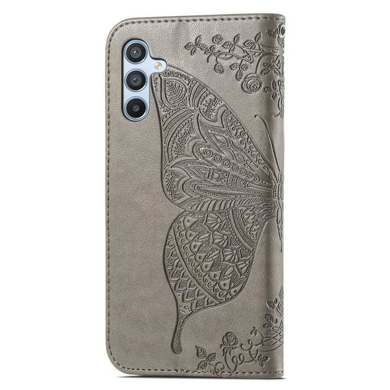 For Samsung Galaxy A54 5G PU Leather Imprinted Butterfly Pattern Phone Case Stand Wallet Folio Flip Cover with Strap - Grey