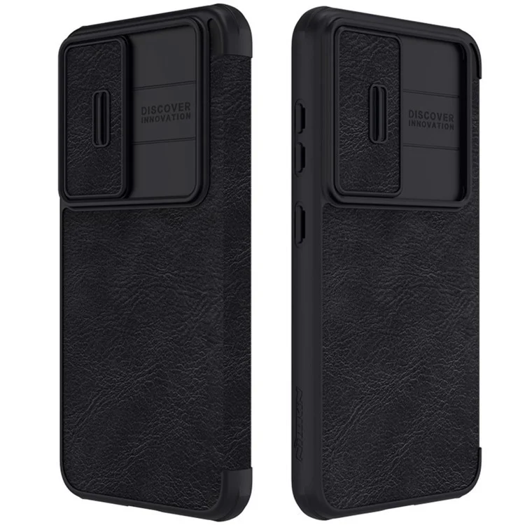 NILLKIN Qin Pro Series per Samsung Galaxy S23+ Custodia in pelle PU Porta carte Folio Flip Cover con coperchio scorrevole per obiettivo - Nero
