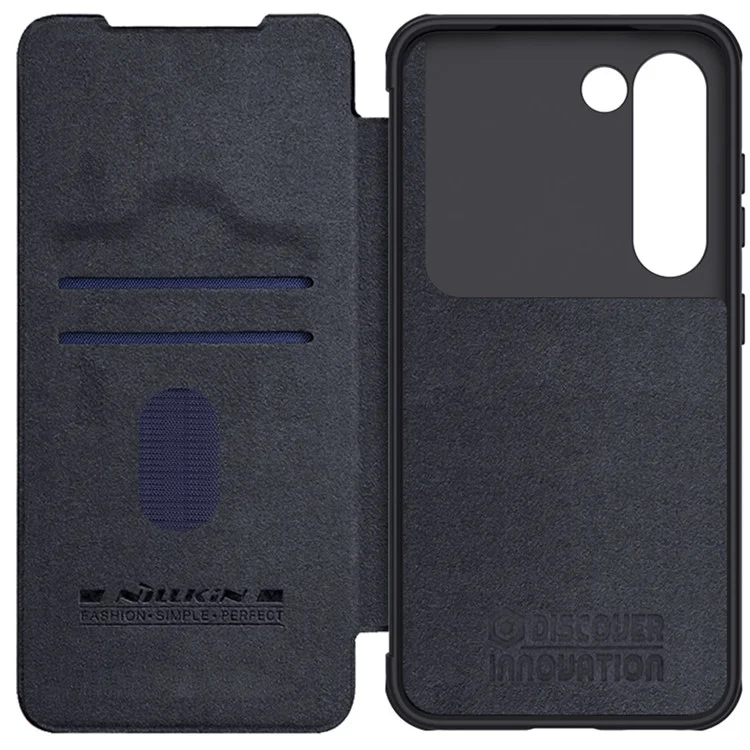 NILLKIN Qin Pro Series per Samsung Galaxy S23+ Custodia in pelle PU Porta carte Folio Flip Cover con coperchio scorrevole per obiettivo - Nero