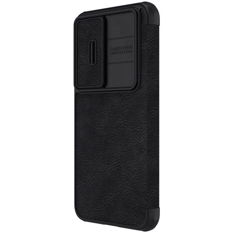 NILLKIN Qin Pro Series per Samsung Galaxy S23+ Custodia in pelle PU Porta carte Folio Flip Cover con coperchio scorrevole per obiettivo - Nero