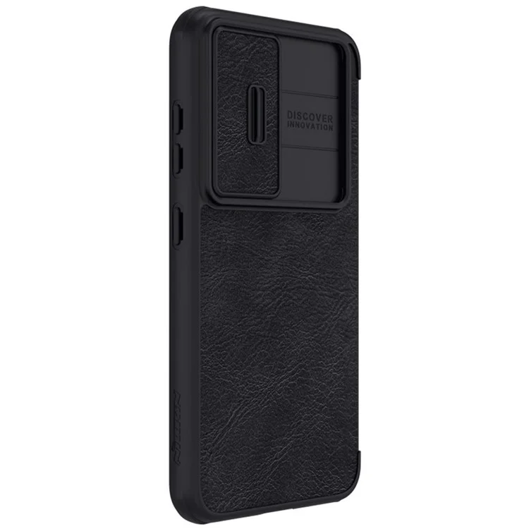 NILLKIN Qin Pro Series per Samsung Galaxy S23+ Custodia in pelle PU Porta carte Folio Flip Cover con coperchio scorrevole per obiettivo - Nero