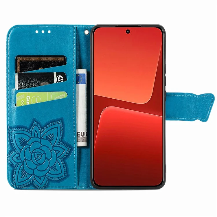 Чехол для телефона Xiaomi 13 5G, кожаный бумажник с тиснением в виде бабочки, подставка - синий