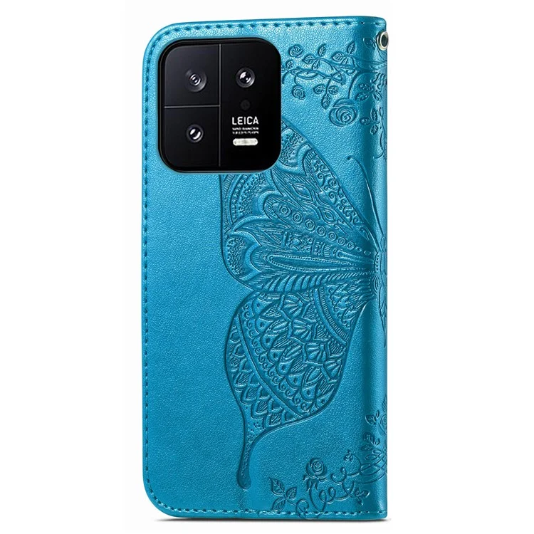 Чехол для телефона Xiaomi 13 5G, кожаный бумажник с тиснением в виде бабочки, подставка - синий