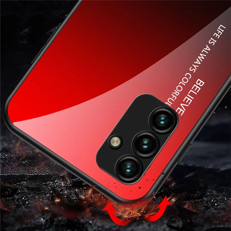 Para Samsung Galaxy A34 5G Gradient Color Drop-proof Phone Case Tempered Glass + PC + TPU Protective Case - Gradient Red Black
