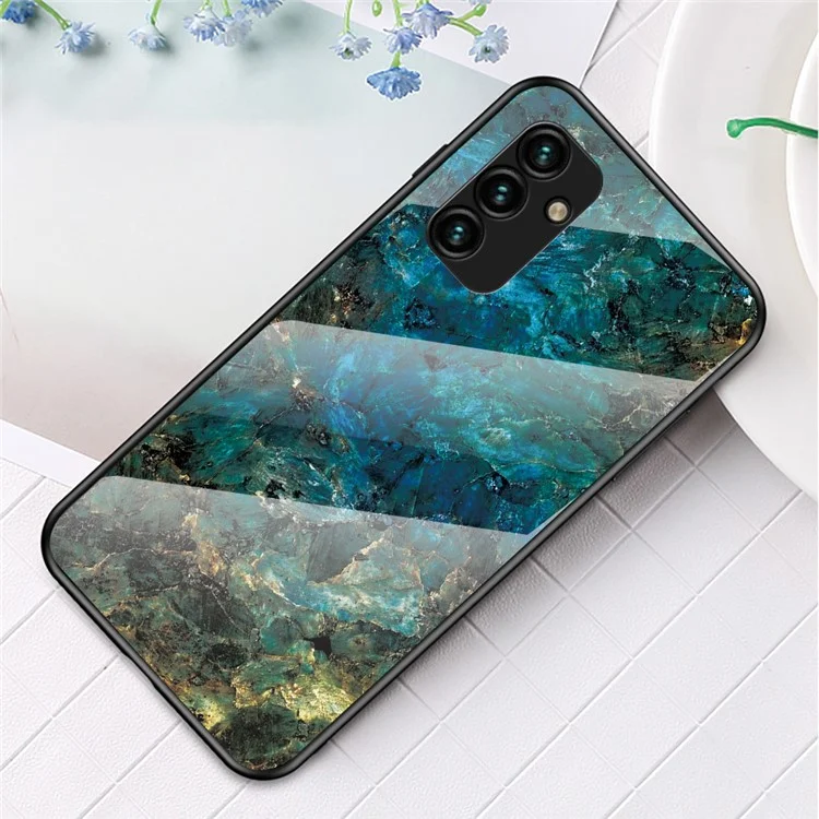 Pour Samsung Galaxy A34 5G Marble Pattern Impression Verre trempé + PC + Coque de téléphone TPU Anti-chute Couverture arrière - Marbre émeraude