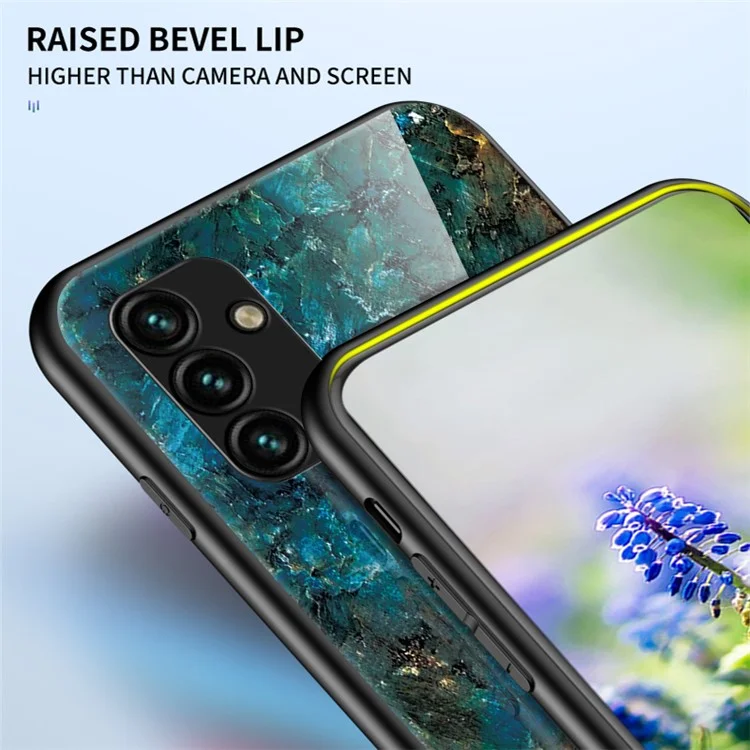 Pour Samsung Galaxy A34 5G Marble Pattern Impression Verre trempé + PC + Coque de téléphone TPU Anti-chute Couverture arrière - Marbre émeraude