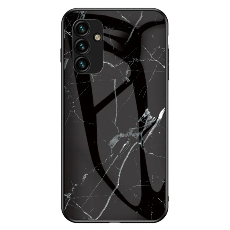 For Samsung Galaxy A34 5G Marble Pattern Printing Tempered Glass + PC + TPU Phone Case Anti-drop Back Cover - Black Marble